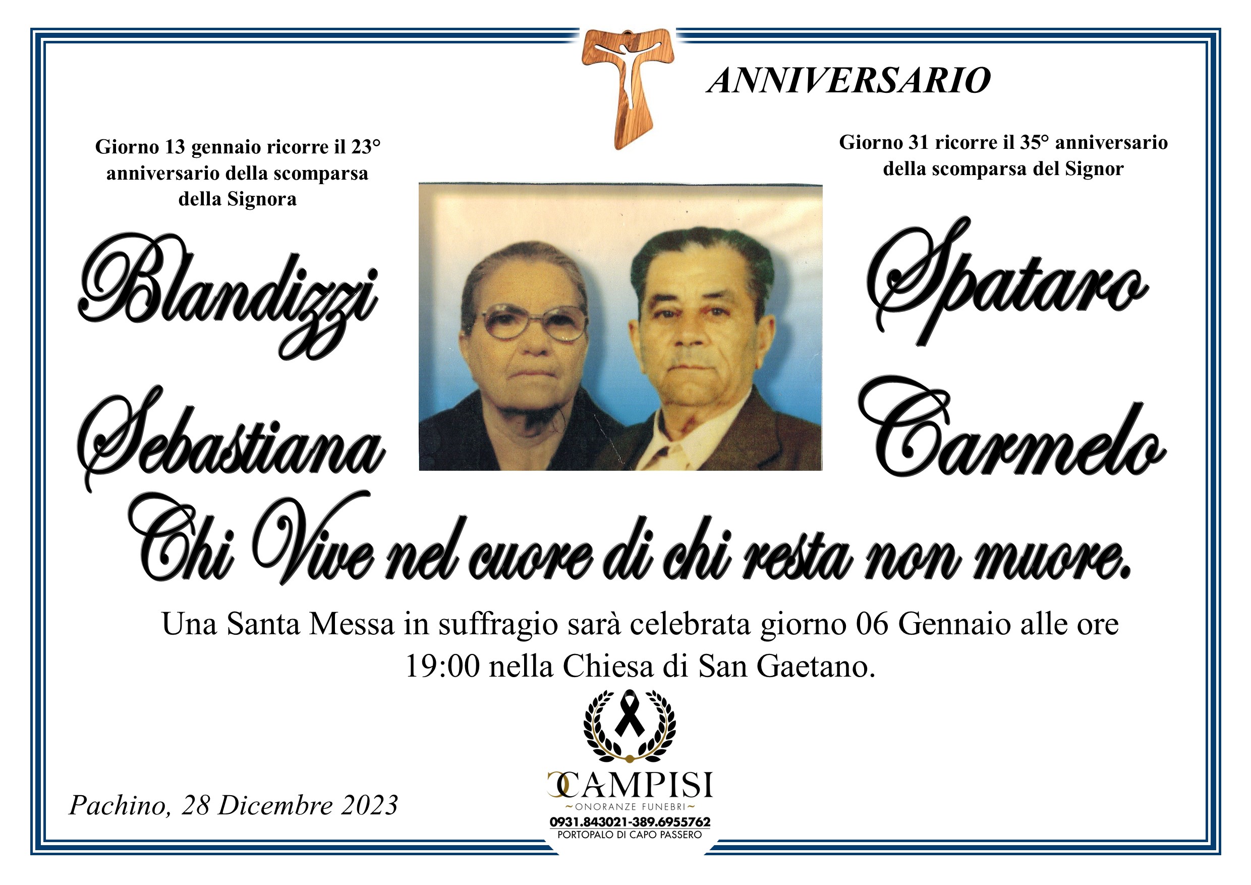 Coniugi Spataro Carmelo e Blandizzi Sebastiana